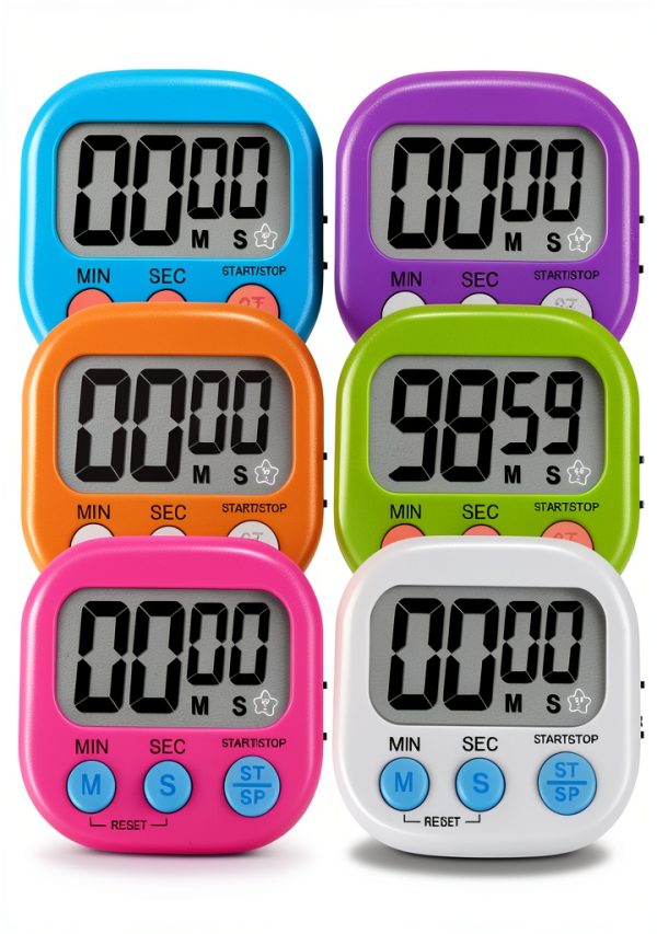 6 Pack Multi-Function Electronic Timer - Magnetic Digital Timers Big LCD Display The Loud/Silent Switch Countdown Timer Extensively Use in Break Time, Cooking,Gym, Meeting, Classroom-0